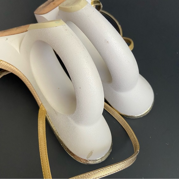 Louis Vuitton Gold Leather Wedge Ankle Strap Sandals Designer Heel Shape - Picture 6 of 15